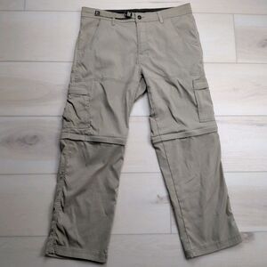 Prana Stretch Zion Convertible Pants Mens 36x30 Belted Sandbar Vent Hiking